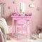 Kids Pink Vanity Table and Chair Set with LED Lighted Mirror Storage Drawer and Detachable Mirror for 3-8 Years Old